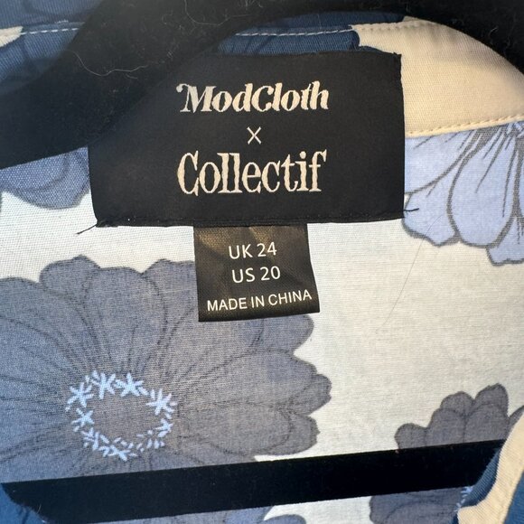 ModCloth x Collectif Blue Floral Peplum Blouse with Hedgehogs – Size 20 - Picture 7 of 13